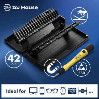 Wiha zai Hause ชุดไขควง Micro Bit Set 42 ชิ้น มีปลายทุกแบบ พร้อมกล่อง Anti-Static ESD ปลายแม่เหล็ก เปิดมือถือ DHT0004