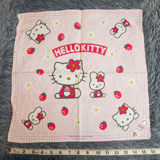 ผ้าเช็ดหน้า ลาย คิตตี้ สตรอว์เบอร์รี่ สีชมพู Hello Kitty ผ้าเช็ดหน้ามือสอง