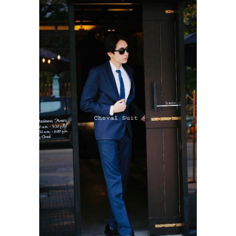 ชุดสูทผู้ชายสีกรมท่าสว่าง เสื้อ+กางเกงรุ่นสลิมแสตนดาร์ด 1 กระดุมสูทชายใส่ทำงาน/ใส่ออกงานพร้อมส่งรูปถ่ายจากสินค้าจริง