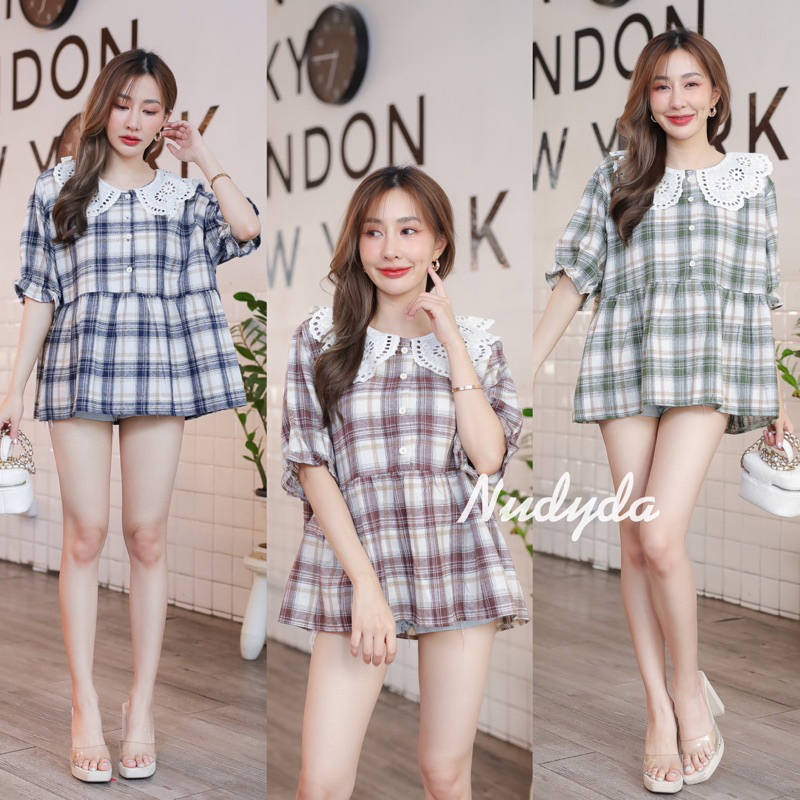 เสื้อแฟชั่น เสื้อสกอตแต่งปกลูกไม้ น่ารักสุดๆ ถ่ายจากงานจริง อก 32-46" ยาว 25" พร้อมส่งค่า