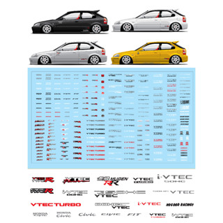 Decal white toner Honda CIVIC Sponser HW ดีคอลน้ำ หมึกรองขาว งานไทย 1/64 สเกล โลโก้ ฮอนด้า ซีวิค