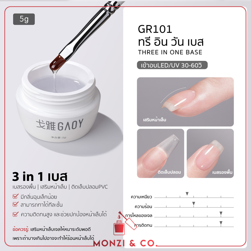 รวมเจลทำเล็บ GAOY แก้ปัญหาเล็บ เสริมหน้าเล็บรุ่นใหม่ ไม่ร้อน เจลต่อเล็บ ท็อปเงามาก เบส 3in1 เจลติดเล