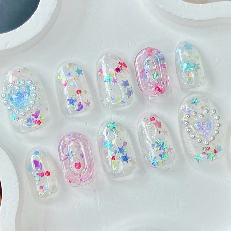 เล็บเจลแท้ราคาถูก100%(ลายดาวสายรุ้ง)(พร้อมส่ง)