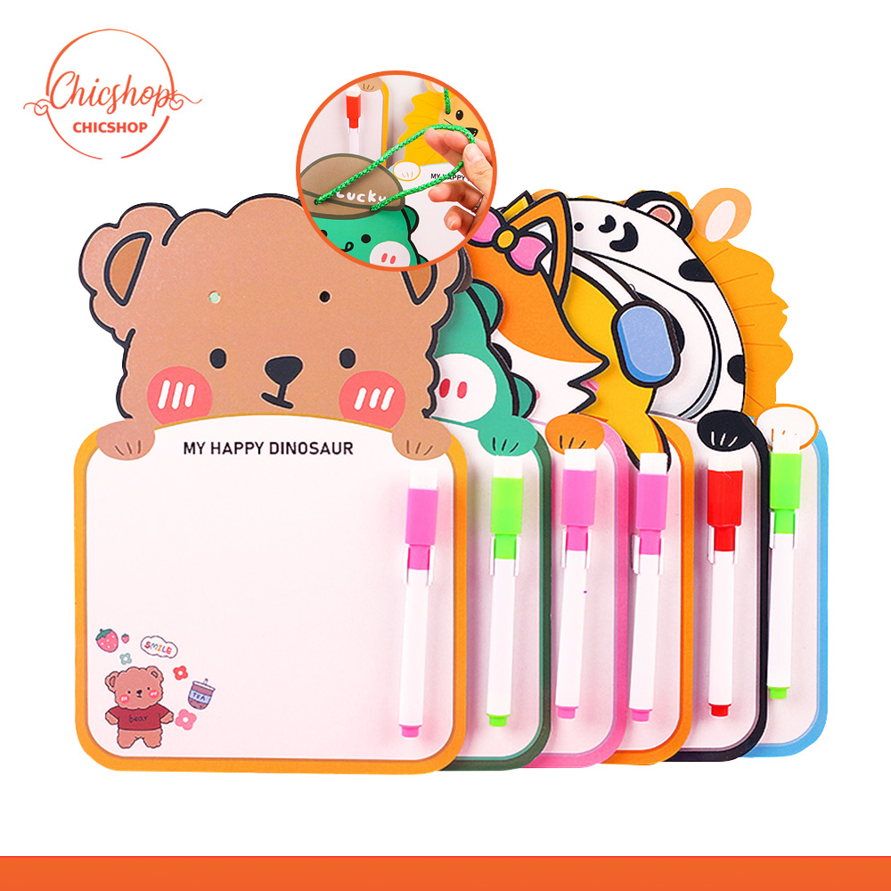 chishop กระดานวาดเขียนแบบลบได้ สำหรับเด็ก รูปสัตว์ต่างๆ พร้อมปากกาและแปรง กระดาษวาดรูป