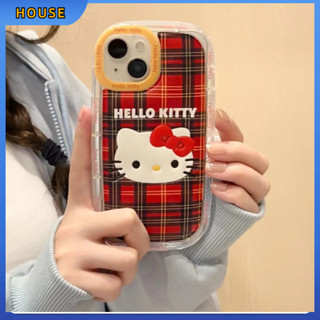 💲คูปองเคลม💲เคสไอโ case for iphone 11 12 คิตตี้ลายสก็อตแดง เคส 14 13 12 11 pro max ซิลิโคนเหลว การป้องกันสี่มุม