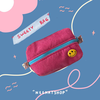 กระเป๋าเครื่องสำอางค์🌈sweety bag กระเป๋าผ้าลูกฟูกสุดคิ้วท์ใส่ของกระจุกกระจิก ใส่เครื่องสำอางค์ แถมฟรีเข็มกลัดsmile