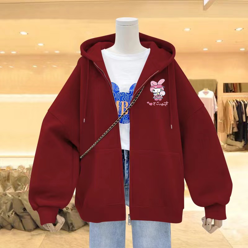 ได้รับความนิยมอย่างมากในเกาหลี คาร์ดิแกนซิปแขนยาว  พิมพ์การ์ตูน เสื้อกันหนาวมีฮู้ด 4สี M-2XL