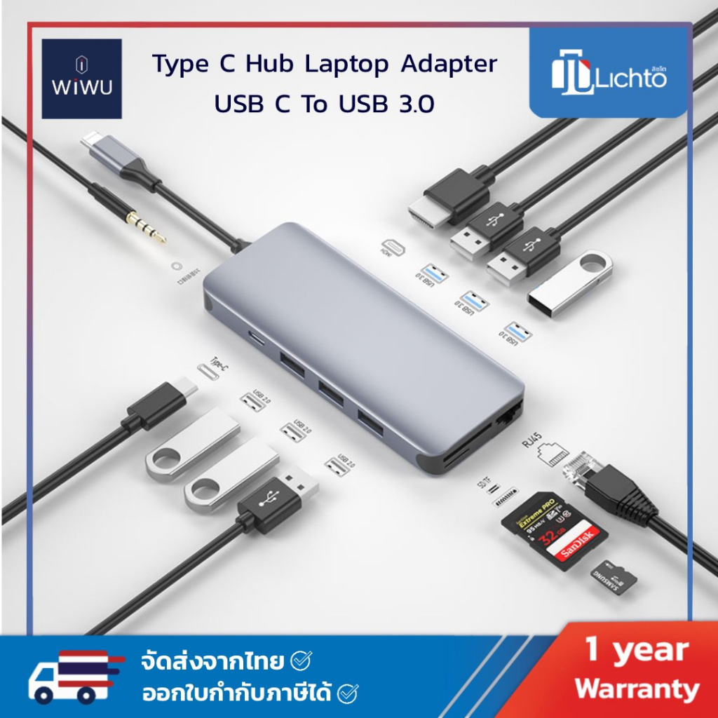 WiWU Alpha  Type C Hub Laptop Adapter USB C To USB 3.0 HDMI VGA Lan Card Reader Notebook Dongle