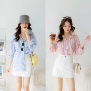 (DEWISEP1 ลด45฿) Dewishes 🩵🤍 Best Seller Stripe Shirt เสื้อเชิ้ตแขนยาว ลายริ้ว พร้อมส่ง‼️