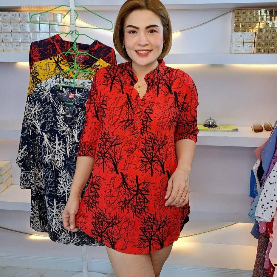 ช80//เสื้อคอจีนต้นแห้งผ้าไหมสปัน **ฟรีไซร์38-46นิ้ว ยาว31นิ้ว หน้าผ้า46นิ้ว** ราคา199บาท