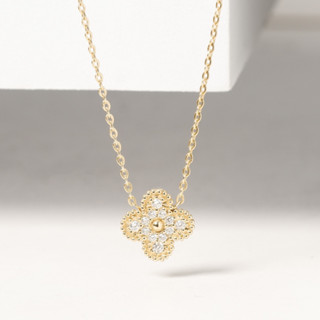 9k Gold Necklace Lucky 4 Leaf Clover with Diamond