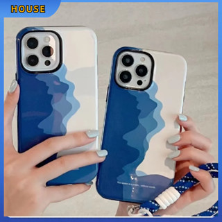 💲คูปองเคลม💲เคสไอโฟน case for iphone 11 12 ไล่ระดับสีน้ำเงิน พร้อมโซ่ เคส 15 14 13 12 11 pro max ป้องกันรอยขีดข่วน กันฝุ่