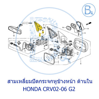 **อะไหล่แท้** สามเหลี่ยมปิดมุมกระจกหูช้างหน้า ตัวใน HONDA CRV02-06 G2