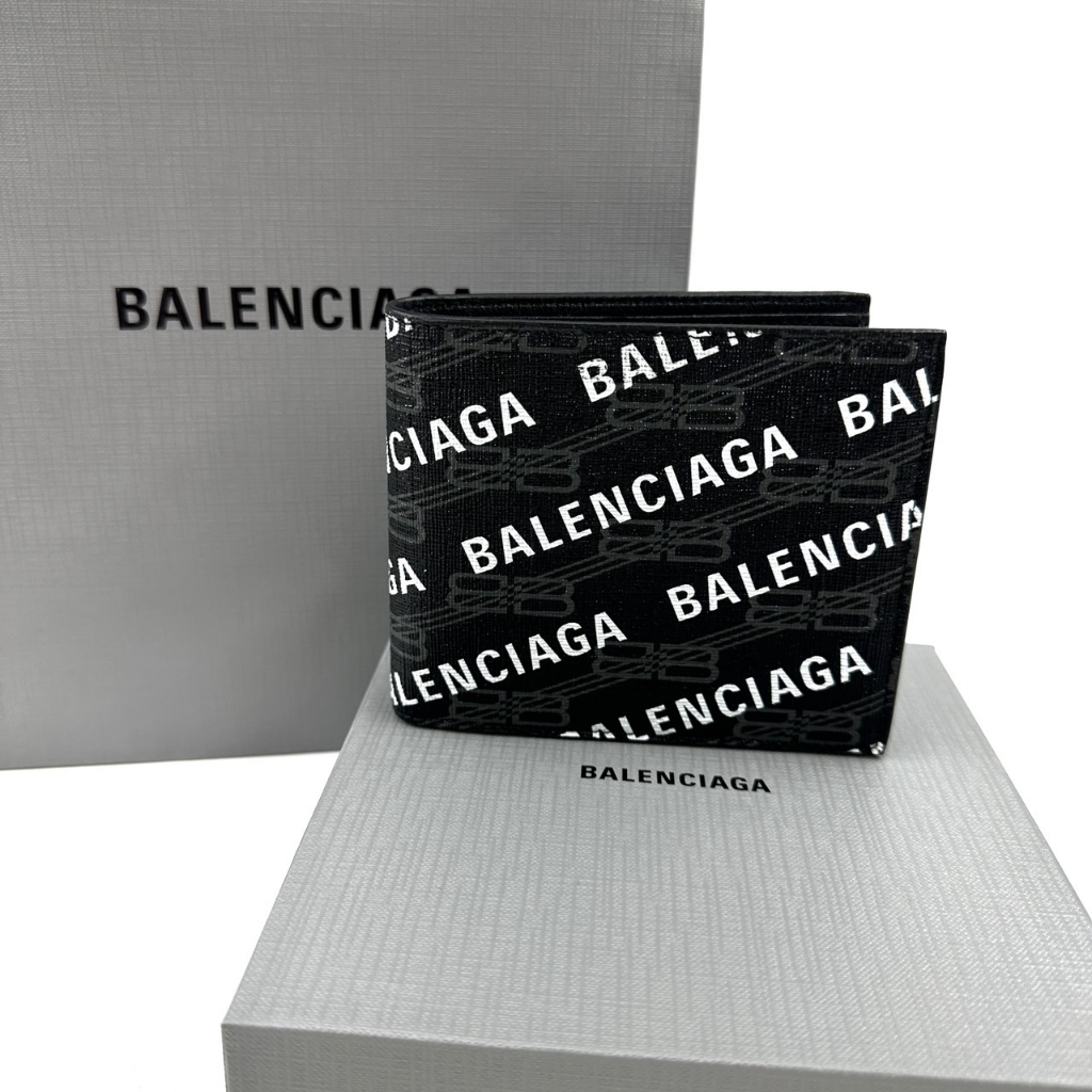 Balenciaga Wallet 8 cards กระเป๋าสตางค์ใบสั้น บาเลนเซียก้า ของแท้ ผู้ชาย สีดำ logo