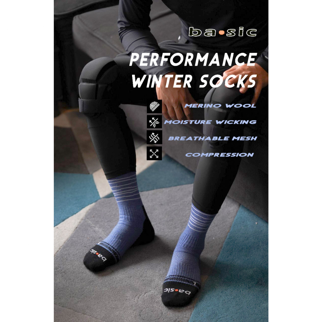basic Performance Winter Socks (ถุงเท้าสำหรับเล่น Snowboard ถุงเท้าสโนวบอร์ด Snowboard Socks)