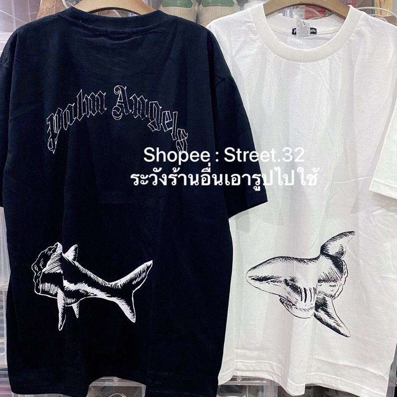 Street.32 เสื้อยืดแขนสั้น สกรีนลาย ฉลาม งานไทย ผ้าดีคอตตอล100 ไม่มีตะเข็บข้าง Palm Angels ปลา