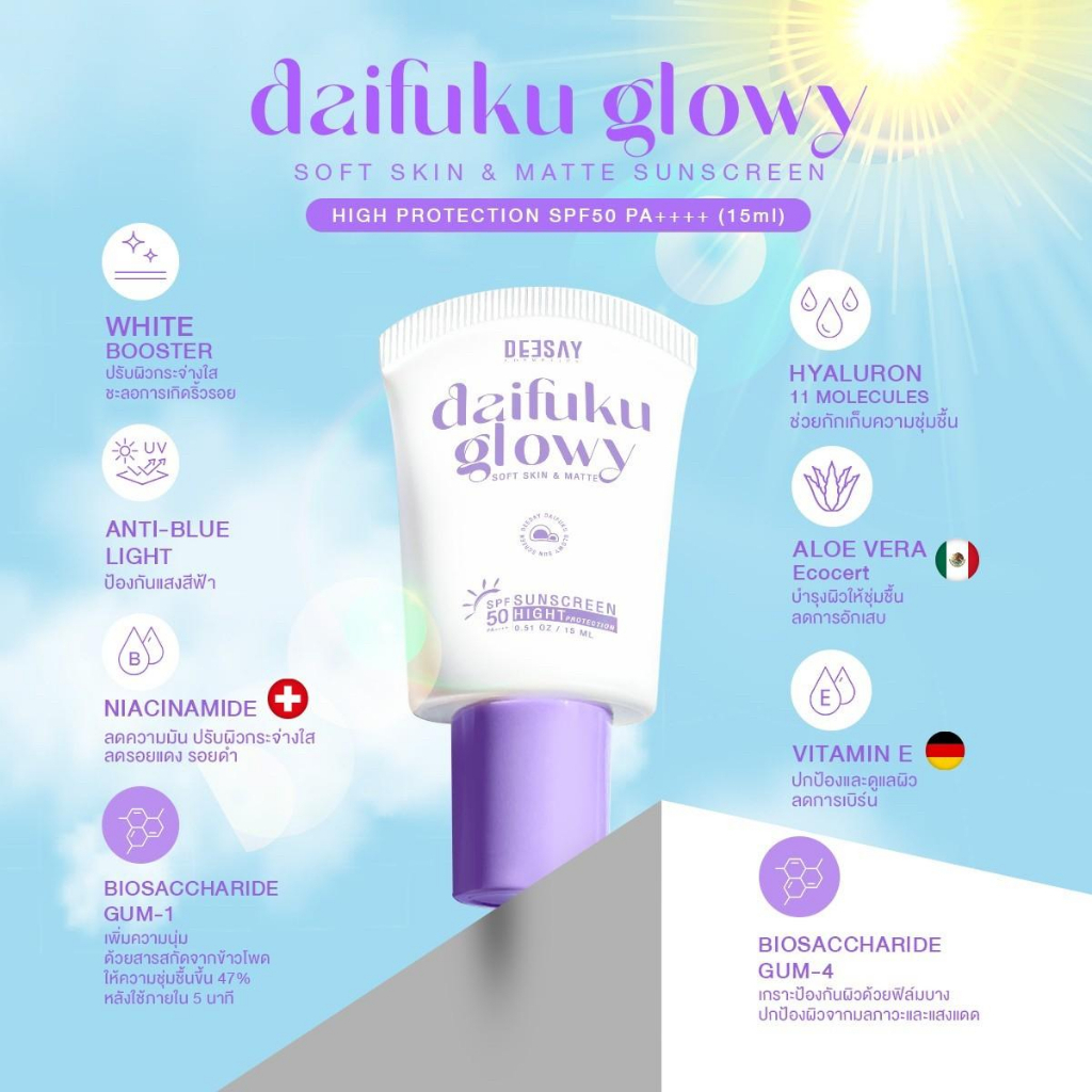 Deesay Daifuku glowy soft skin & matte กันแดดหน้า กันแดดฟิลเตอร์ SPF50+ PA++++ - รูปที่ 5