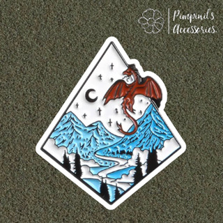 ʕ •ᴥ•ʔ ✿ พร้อมส่ง : เข็มกลัดลายมังกรสีแดง,ภูเขาและลำธาร | Red Dragon, Mountain &amp; River Enamel Brooch Pin.