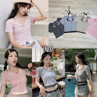 BY IRA Crop top เสื้อยืดแขนสั้นลําลอง แบบเข้ารูป แฟชั่นฤดูร้อน สําหรับผู้หญิง