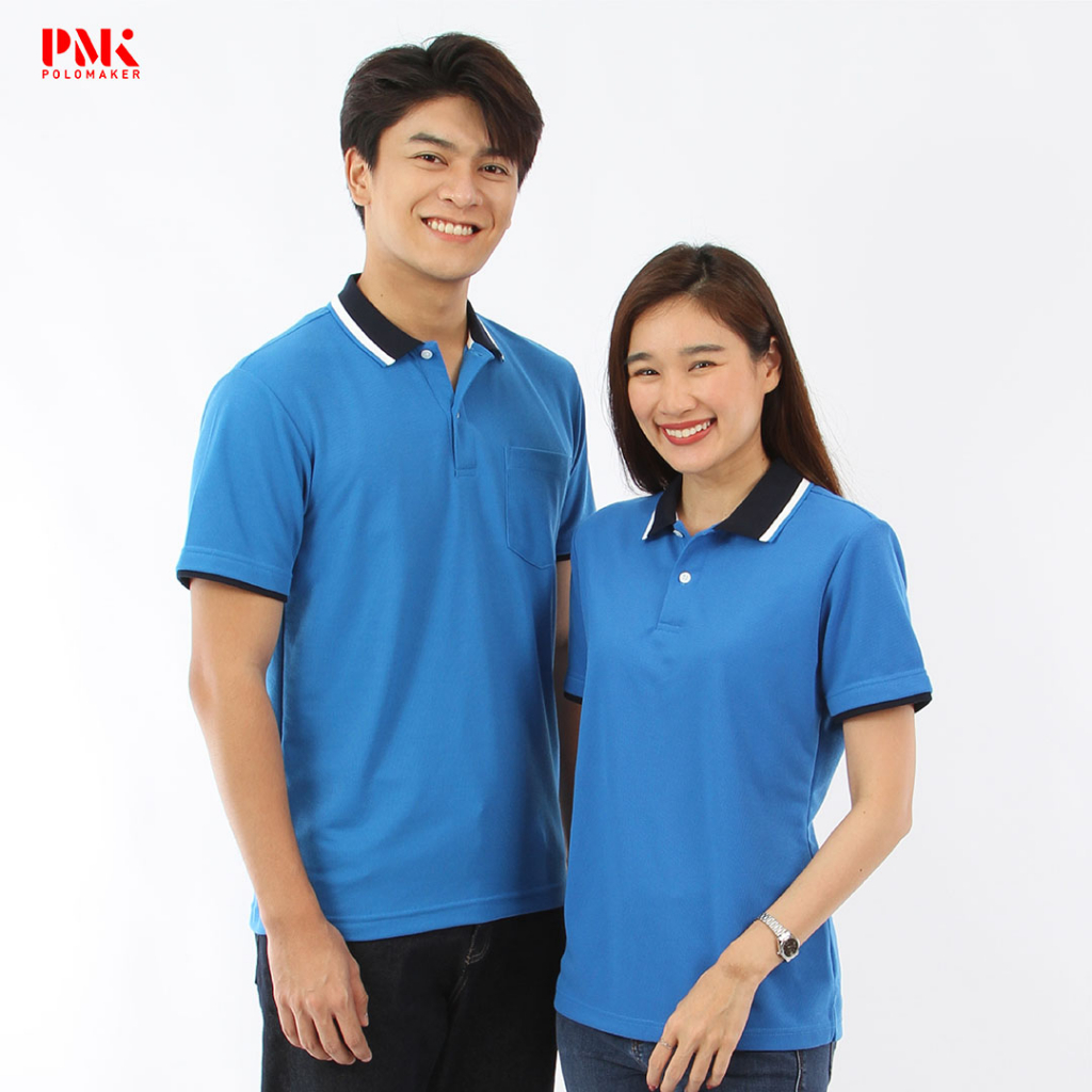 PMK  - Kaneko PK115 สีน้ำเงิน - เสื้อโปโล Summer Collection  ไม่ยับ อยู่ทรง