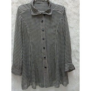 เสื้อคลุมโอเวอร์ไซส์ ลาย Houndstooth ผ้าซีฟอง