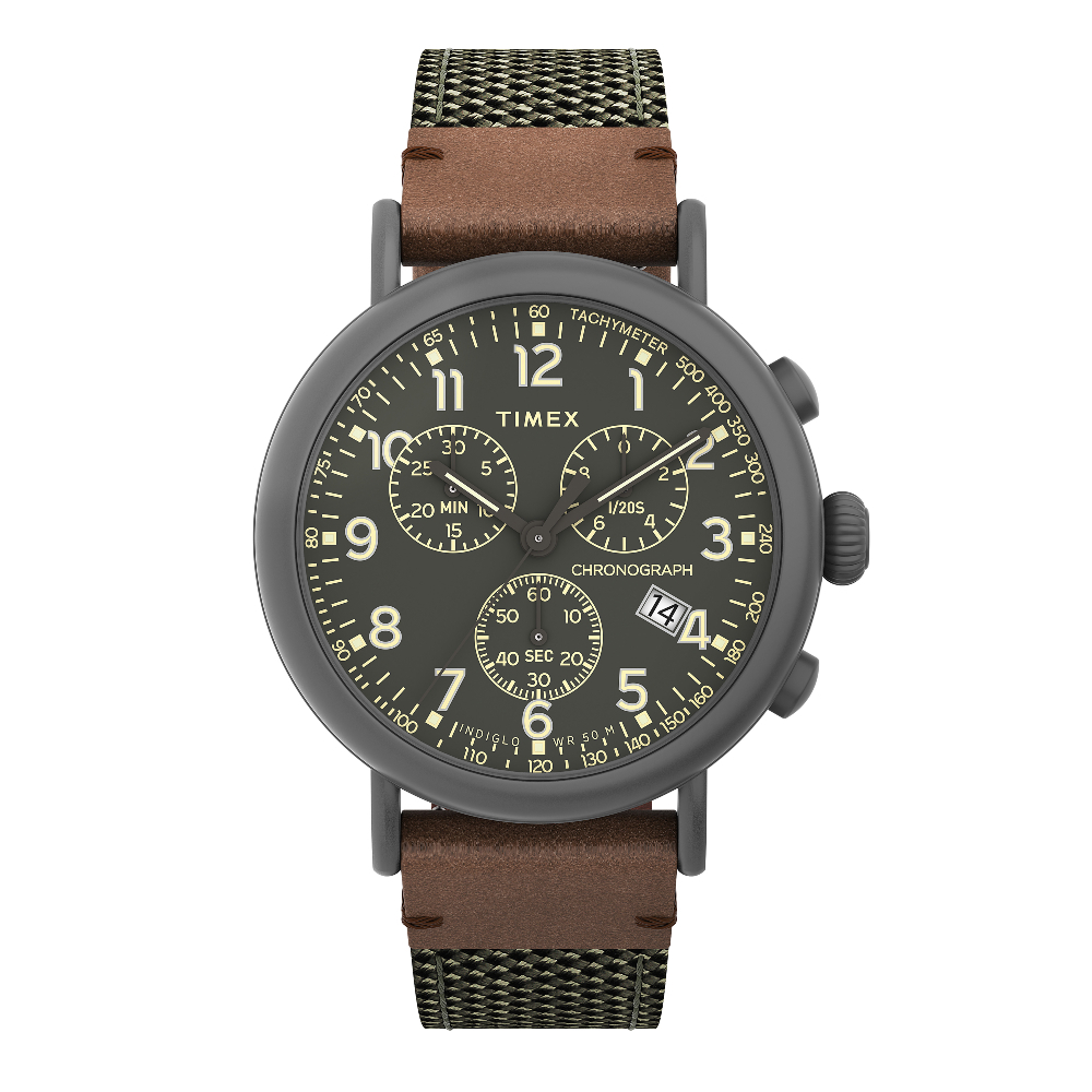 TIMEX TW2U89500 STANDARD นาฬิกาข้อมือผู้ชาย สายผ้า+หนัง Gunmetal หน้าปัด 41 มม.