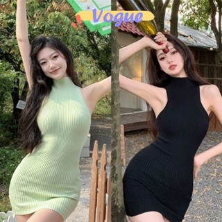 Vogue🌟พร้อมส่ง🌟 ชุดเดรสไหมพรม คอเต่า มี2สี รัดรูปรัดเอว (281…