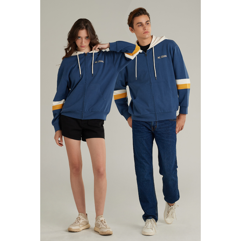 Mc jeans เสื้อกันหนาว ฮู้ดดี้ Unisex แขนยาว สีกรมท่า MJHP191