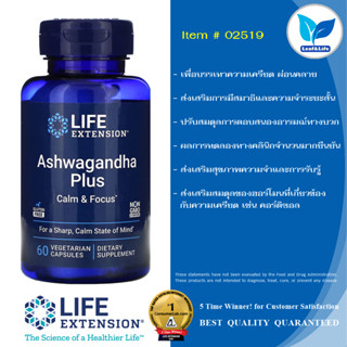 Life Extension Ashwagandha Plus Calm &amp; Focus / 60 Vegetarian Capsules