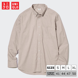 เสื้อเชิ้ตแขนยาว Uniqlo Extra Fine Cotton Broadcloth - Checked 35 Brown