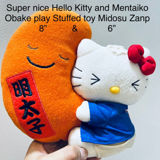 ตุ๊กตา คิตตี้ 6” กับ ไข่ปลาเมนไทโกะ 8” งานแรร์ Super nice Hello Kitty and Mentaiko Obake play Stuffed toy Midosu Zanp