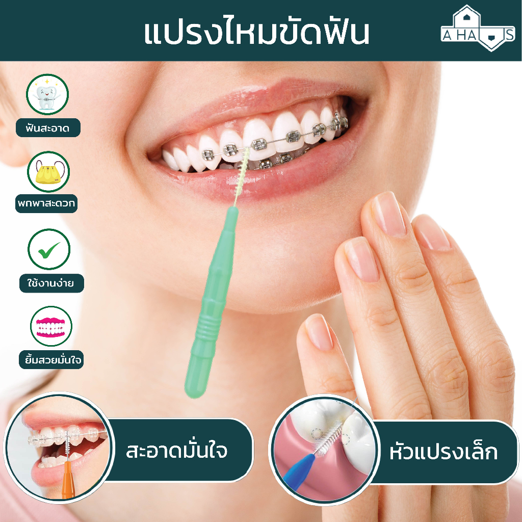 A HAUS  แปรงขัดซอกฟัน แปรง ขัดฟัน ซอกฟัน ขนนุ่ม ยืดหยุ่น เข้าถึงทุกซอก ขจัดคราบ ถนอมเหงือก ด้ามจับถนัดมือ พร้อมฝาปิด