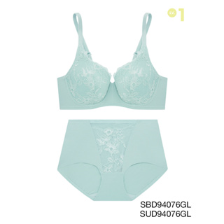 Sabina เสื้อชั้นใน Invisible Wire (ไม่มีโครง) รุ่น Perfect Bra รหัส SBD94076GL+SUD94076GL สีเขียวอ่อน