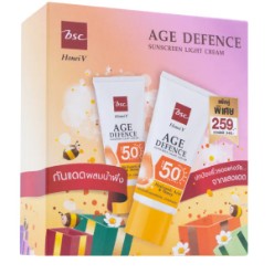 [แพคคู่ 30กรัม2หลอด] BSC AGE DEFENCE SUNSCREEN LIGHT CREAM SPF50+ PA++++ 30 กรัมx2 ครีมกันแดด