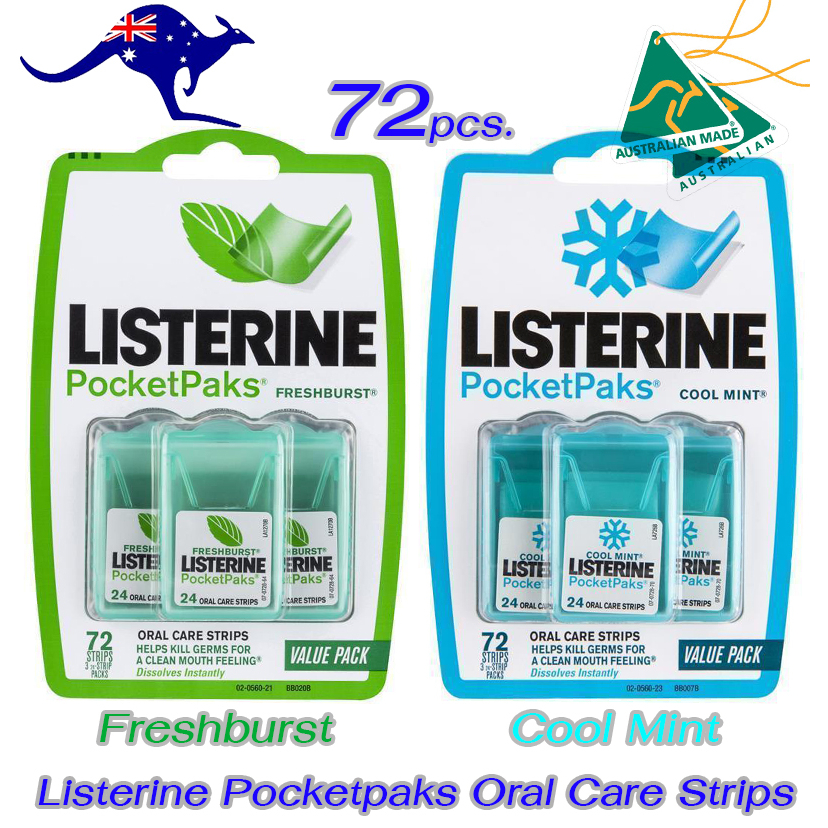 Listerine Pocketpaks Oral Care 24 Strips Freshburst /Cool Mint ( Value Pack 3 = 72 Strips )แผ่นฟิล์ม