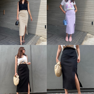 VRT - Ribbed midi skirt with frontal side slit