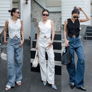 กางเกงยีนส์ baggy ทรงขาตรง สไตล์คาร์โก้ มี 3สี #glam