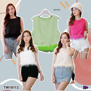 👗Pfashion [ส่งไวมาก🚛] P19113 เสื้อกล้ามทรงครอป แต่งขนนก ..