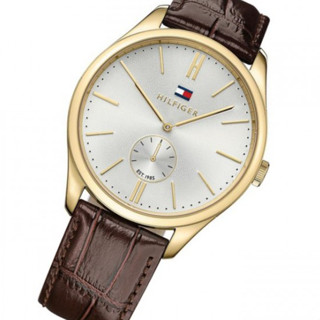 Tommy Hilfiger 1791170 Mens Yellow Gold Steel Brown Leather Strap White Watch