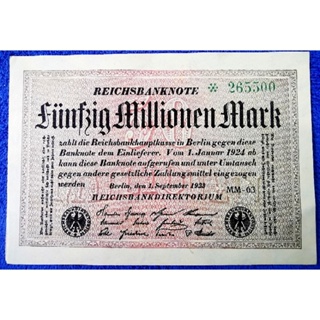 แบงก์​เยอรมัน​อายุ​100​ปี​ Germany, 50 ล้าน Mark, (ยุค​ Weimar​ Republic), B893L, ใช้แล้ว