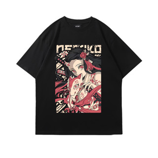 ใหม่ Demon Slayer อะนิเมะคู่แขนสั้นอินเทรนด์ลำลอง Nezuko พิมพ์เสื้อผ้าฝ้าย