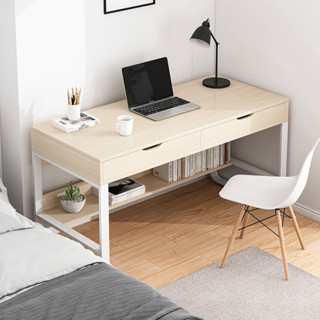 โต๊ะทำงานไม้  มีลิ้นชักเก็บของ Computer Desk ขนาด 120x50x75cm สีไม้-ขาว