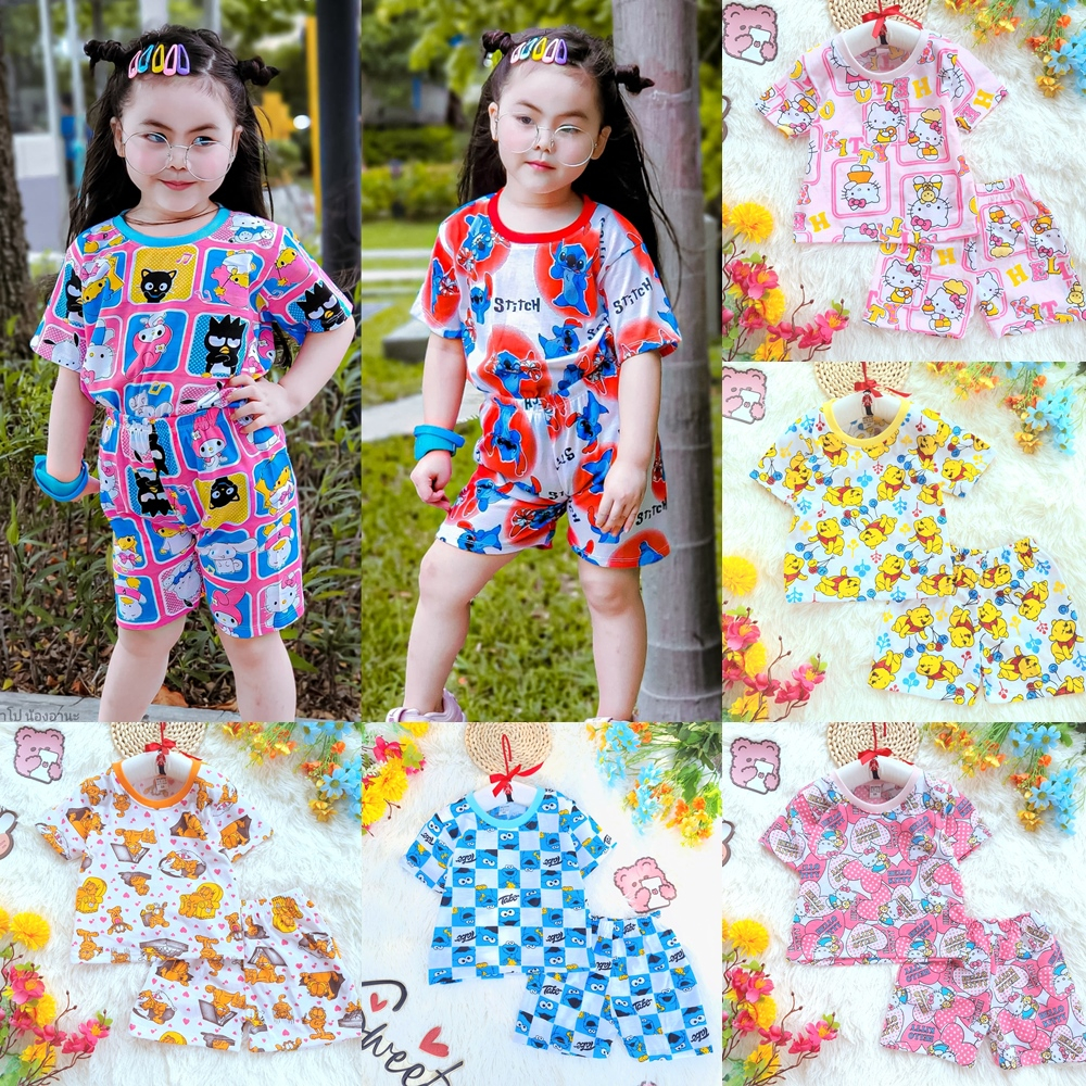 1 ชุด คละลาย แขนสั้นขาสั้น 5เดือน-7ขวบ SS S M L XL ผ้าคอตตอนนุ่ม .