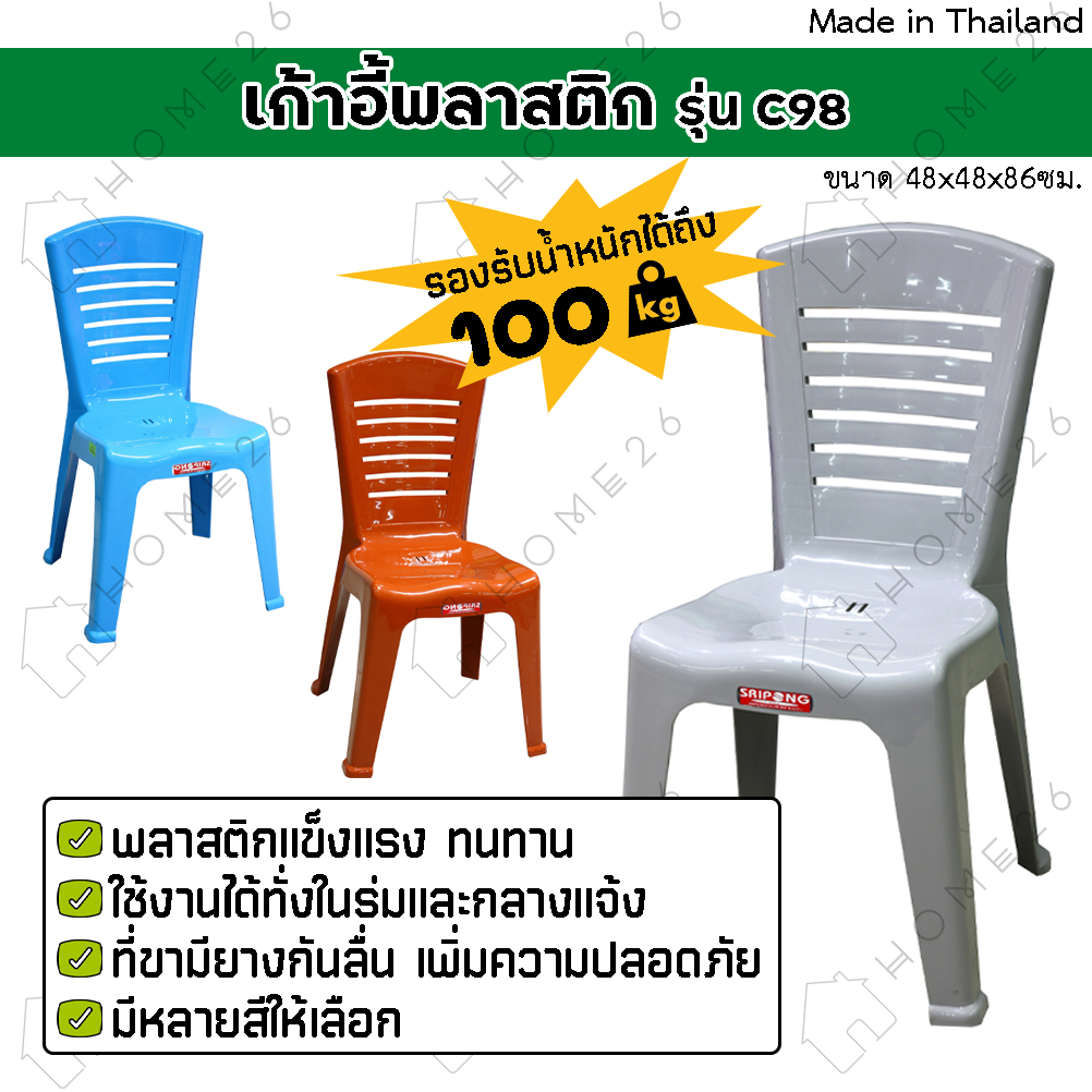 Home26 เก้าอี้พลาสติก มีหลังพิง มียางกันลื่น รุ่นC-98