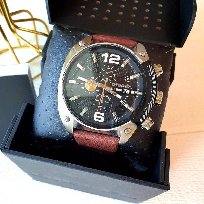 💥✅พร้อมส่ง🇹🇭💥✅นาฬิกาDIESEL DZ4204 Chronograph Black Dial Brown Leather