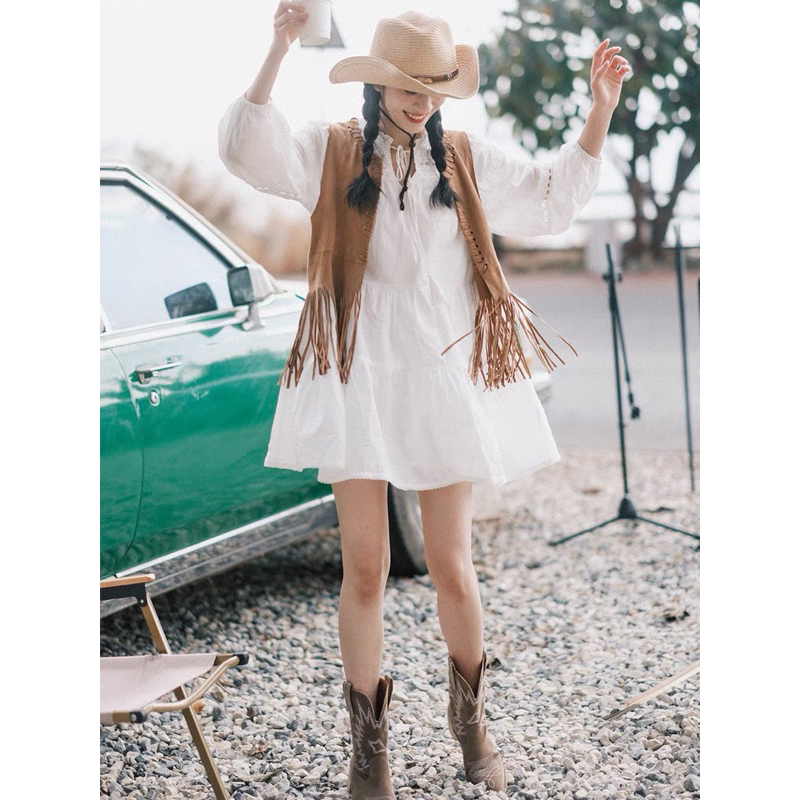 🍂พร้อมส่งเลยค่ะ🍂มินิเดรสลายฉลุสีขาว พร้อมเข็มขัด งานสวยมากมีซับใน สไตล์โบฮีเมียนไซส์ใหญ่ Mookrinstyle - รูปที่ 7
