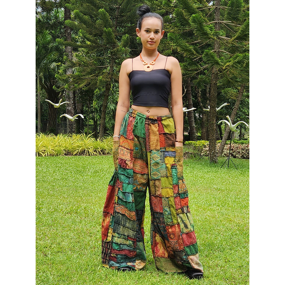 กางเกงขาบานผ้าต่อผ้าฝ้ายแท้สไตล์โบฮีเมียน - รูปที่ 6