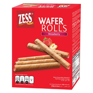 เซส ขนม เวเฟอร์แท่ง สอดไส้สตรอว์เบอร์รี่ 100 กรัม - Wafer Rolls Strawberry 100g Zess brand