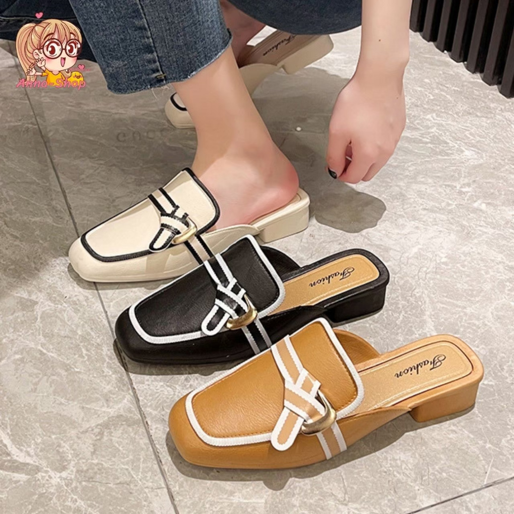 annacny รองเท้าเปิดส้น ดีไซน์สไตล์เกาหลี 🌈สีพื้น ใส่แล้วเท้าเรียว สินค้าขายดีที่สุด 🚚พร้อมส่ง T236