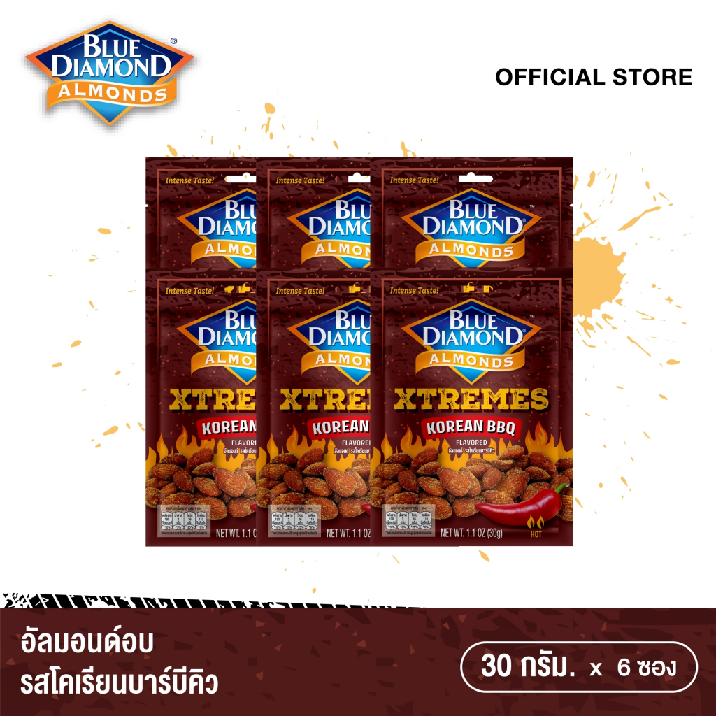 บลูไดมอนด์ อัลมอนด์ โคเรียนบาร์บีคิว 30 ก. x6 ซอง Blue Diamond Almonds Korean BBQ Flavored 30 g. X6